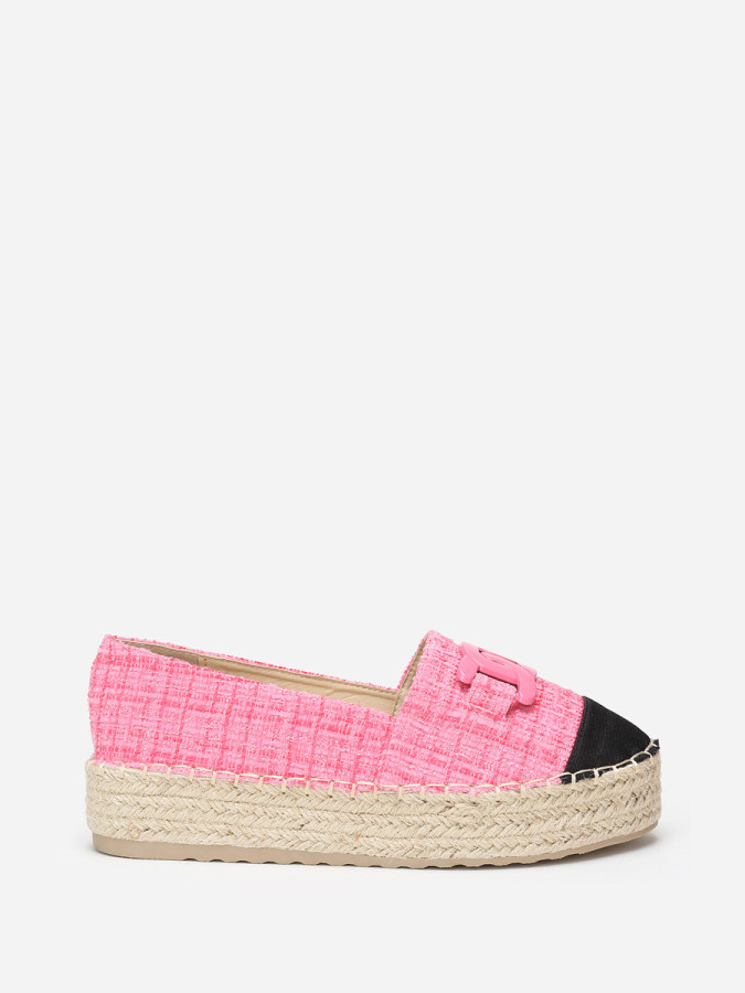 Espadrilles fuchsia effet tweed avec bride