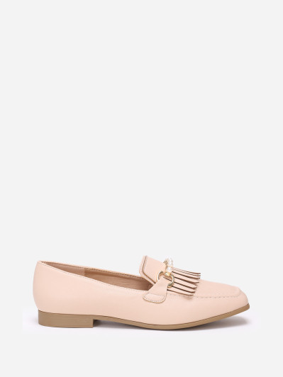 Mocassins beiges à franges et perles