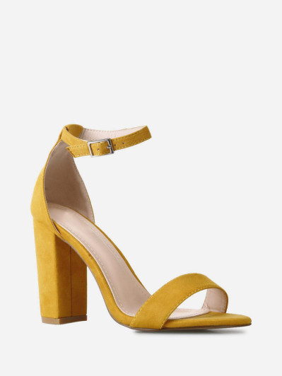 Sandales suédine jaune moutarde à talon carré femme pas cher la modeuse