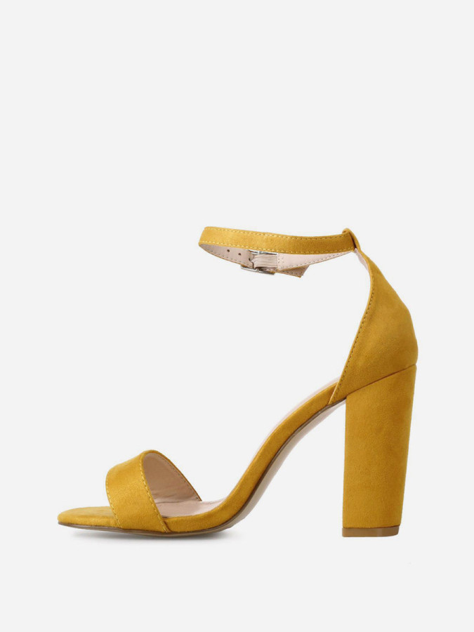 Sandales suédine jaune moutarde à talon carré femme pas cher la modeuse