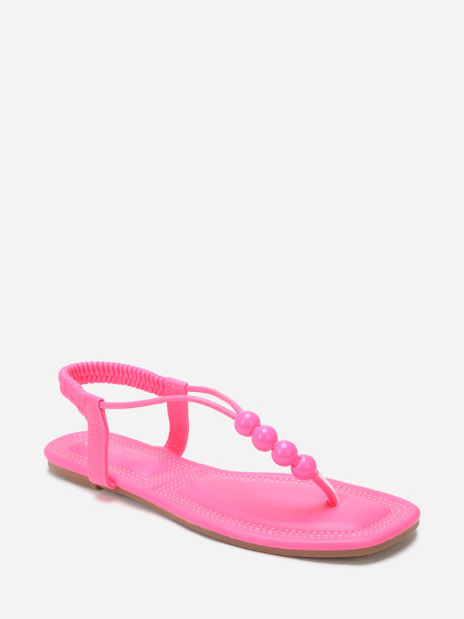 Nu-pieds carrés fuchsia à perles