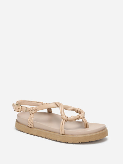 Sandales beiges à brides matelassées et tressées