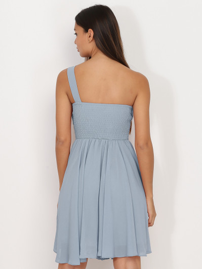 Robe asymétrique bleu ciel drapée