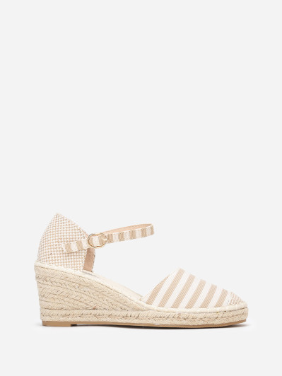 Espadrilles compensées à rayures crèmes et beiges
