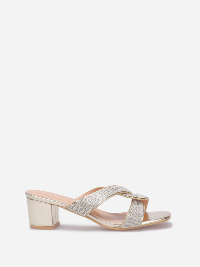 Mules à brides croisées et strass grandes tailles