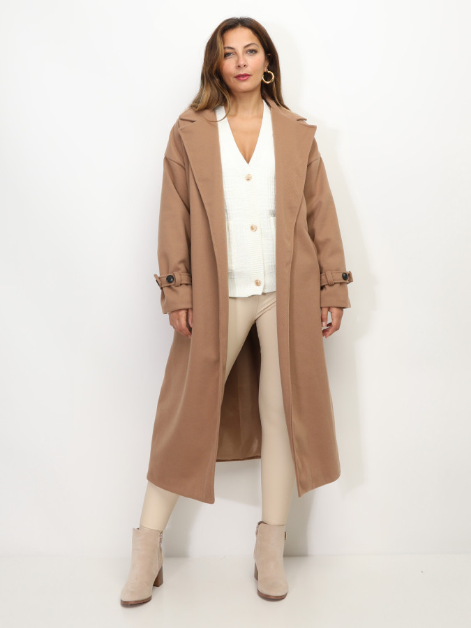 Manteau long oversize à ceinture