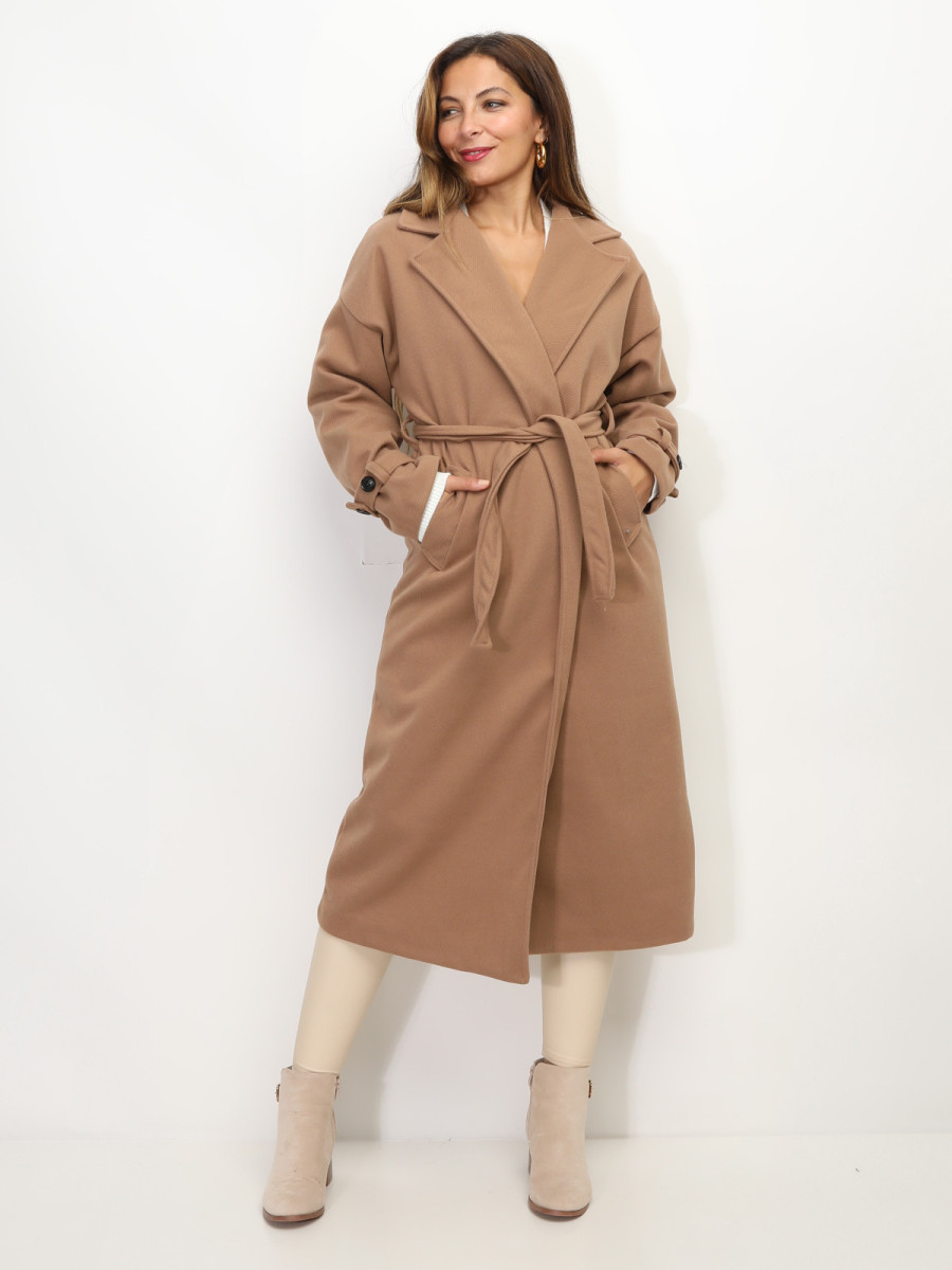 Manteau long oversize à ceinture