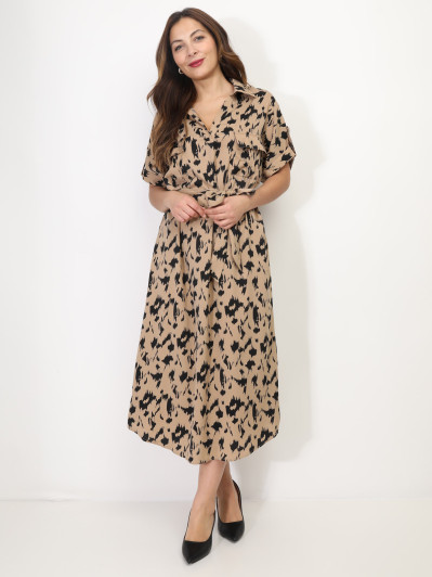 Robe saharienne mi-longue à motif abstrait