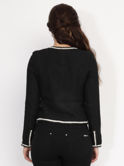 Veste en tweed à boutons et liserés torsadés