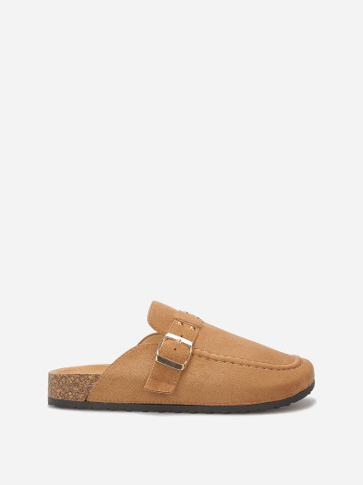 Mules en suédine à bride et surpiqûres
