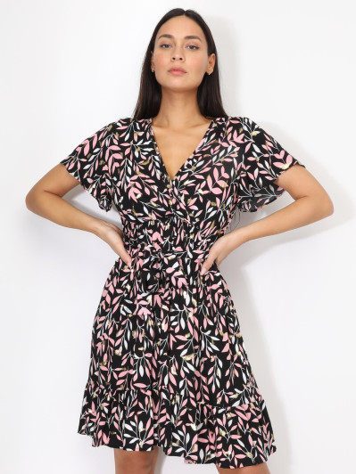 Robe à volants et motif feuillage
