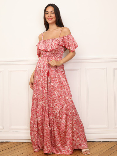 Robe évasée à volants et motif cachemire