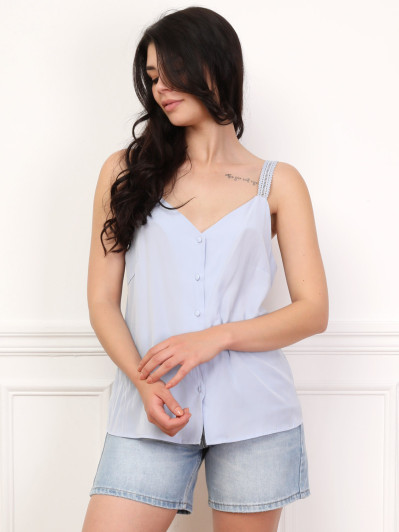 Top boutonné à bretelles en crochet