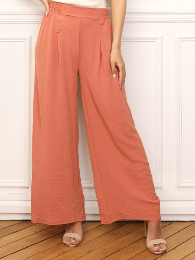 Pantalon large à plis et boutons
