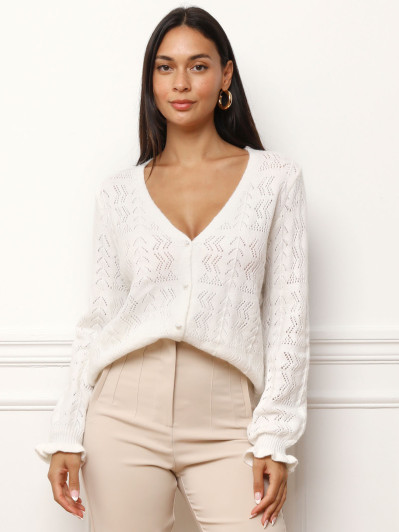 Cardigan ajouré à boutons nacrés