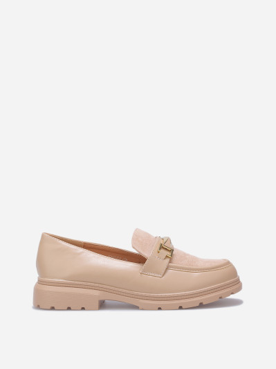 Mocassins bi-matières à boucle métallique