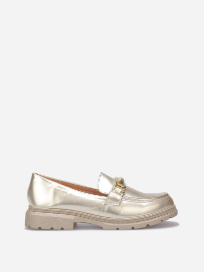 Mocassins bi-matières à boucle métallique