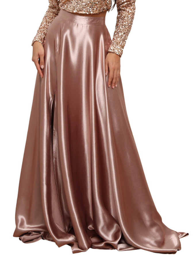 Jupe longue taille haute effet satiné