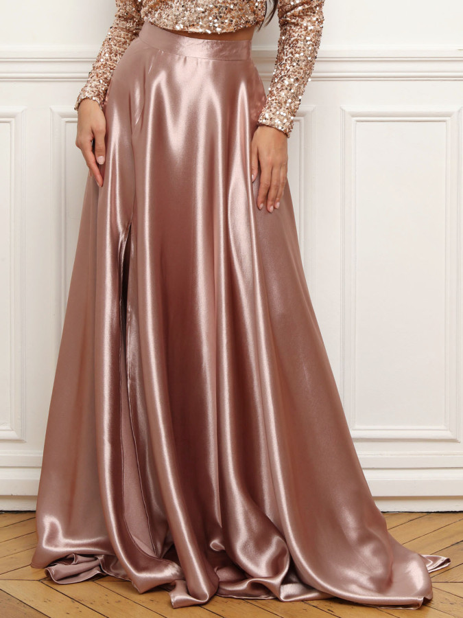 Jupe longue taille haute effet satiné