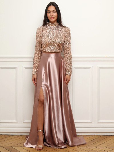 Jupe longue taille haute effet satiné