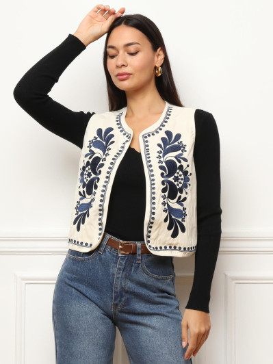 Gilet sans manches à broderies