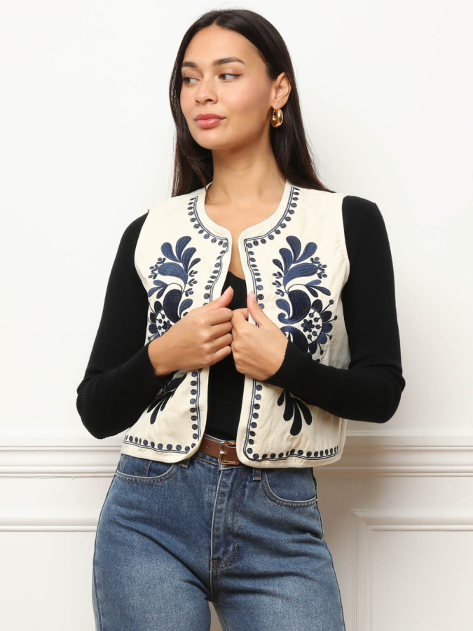 Gilet sans manches à broderies