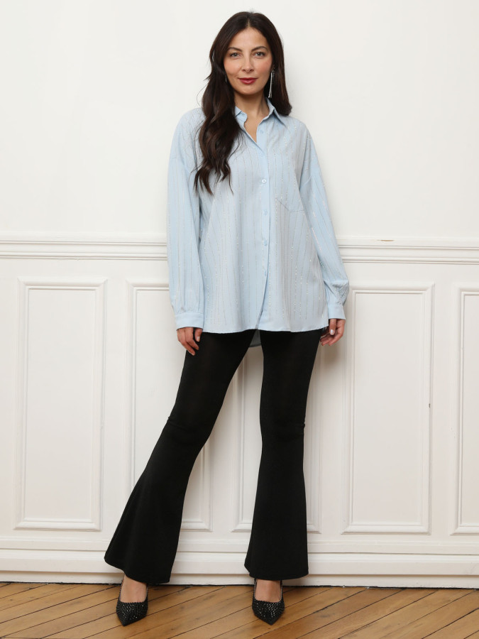 Chemise bleu ample à strass