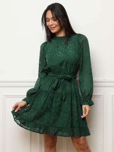 Robe patineuse à volants et motifs verte