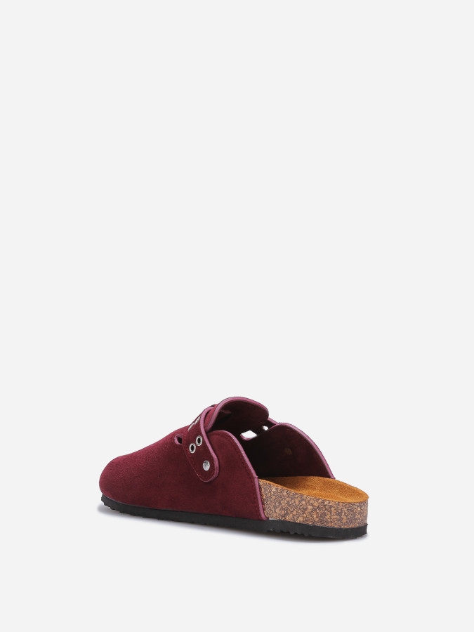 Mules en suédine à bride et boucle bordeaux
