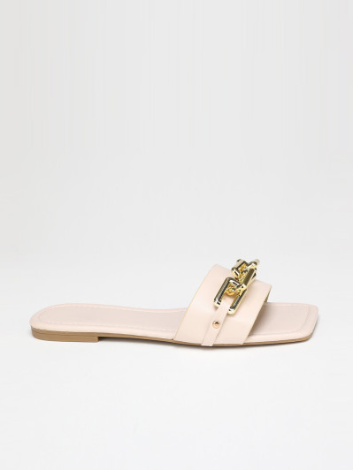 Mules nude avec chaîne dorée