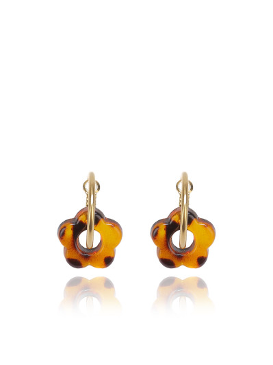 Boucles d'oreilles fleur pendante marron