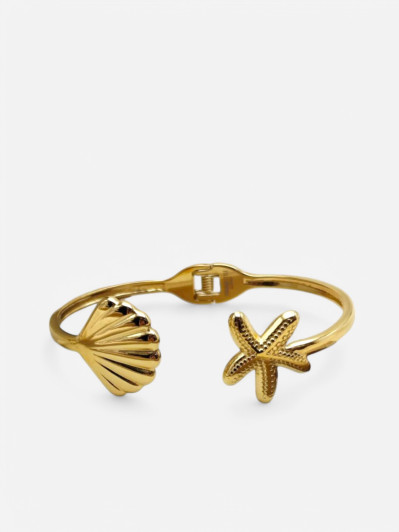 Bracelet jonc dorécoquillage et étoile de mer