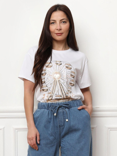 T-shirt à imprimé grande roue blanc