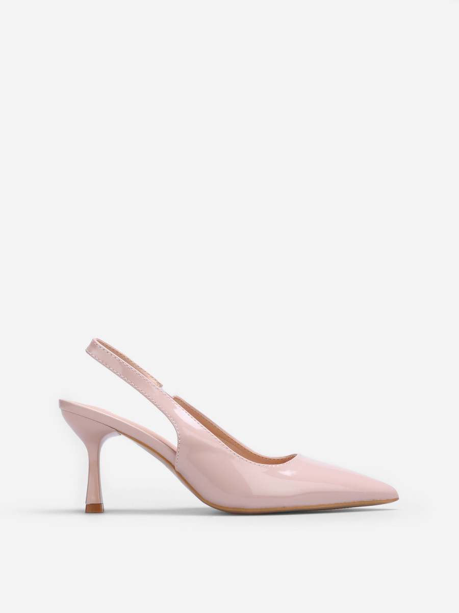 Slingback vernis beiges à talon bobine Slingback vernis beiges à talon bobine