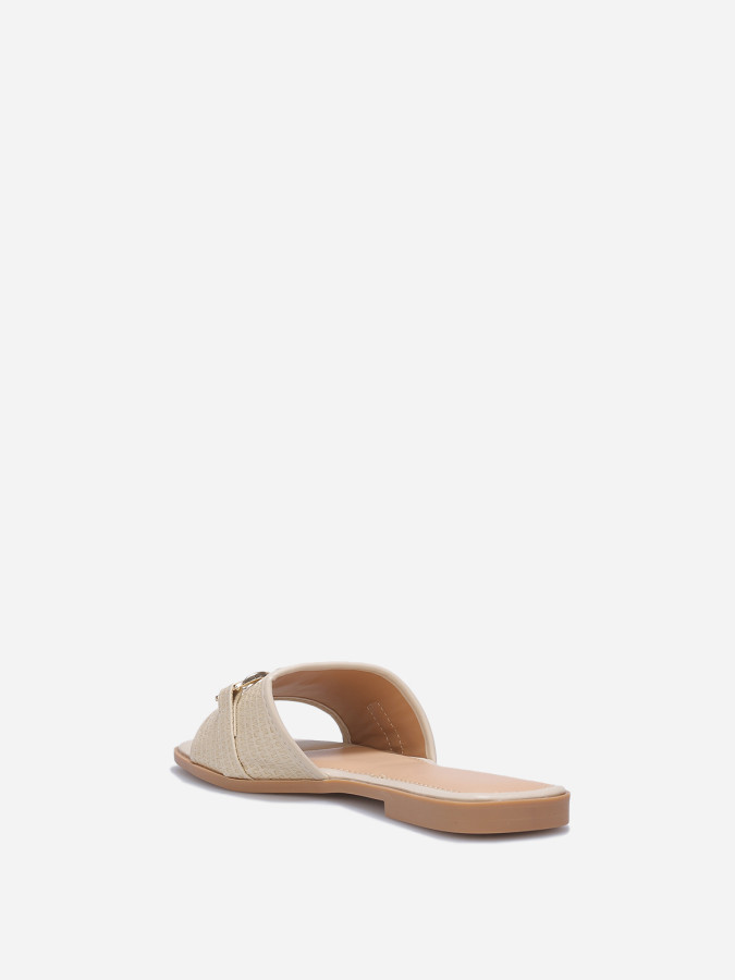 Mules beiges à bride style raphia et mors doré