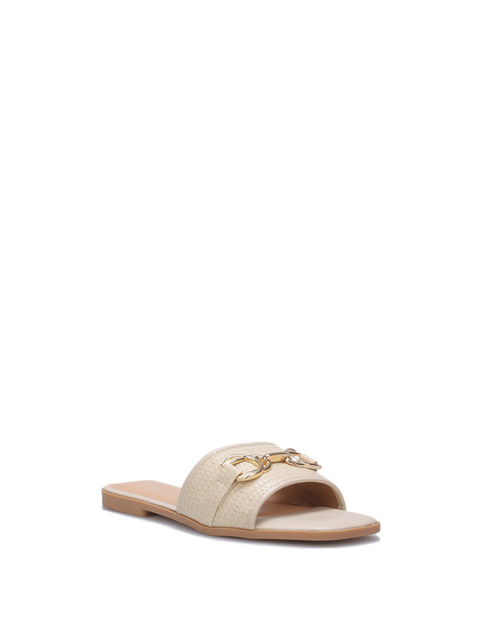 Mules beiges à bride style raphia et mors doré