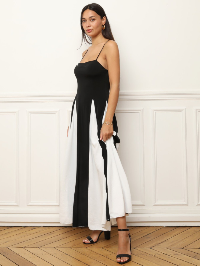 Robe longue bicolore noir et blanche
