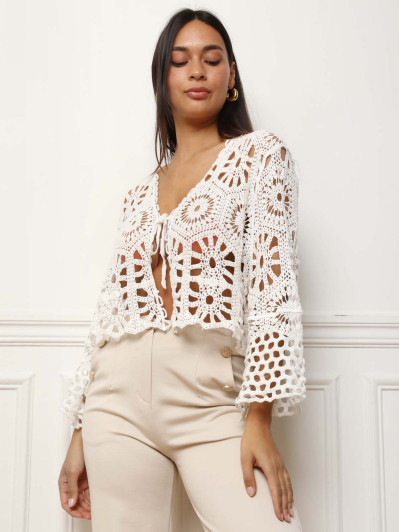 Gilet court en crochet blanc