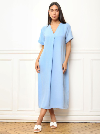 Robe mi-longue style tunique bleu clair