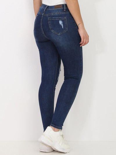 Jeans bleu skinny destroy et délavé taille haute