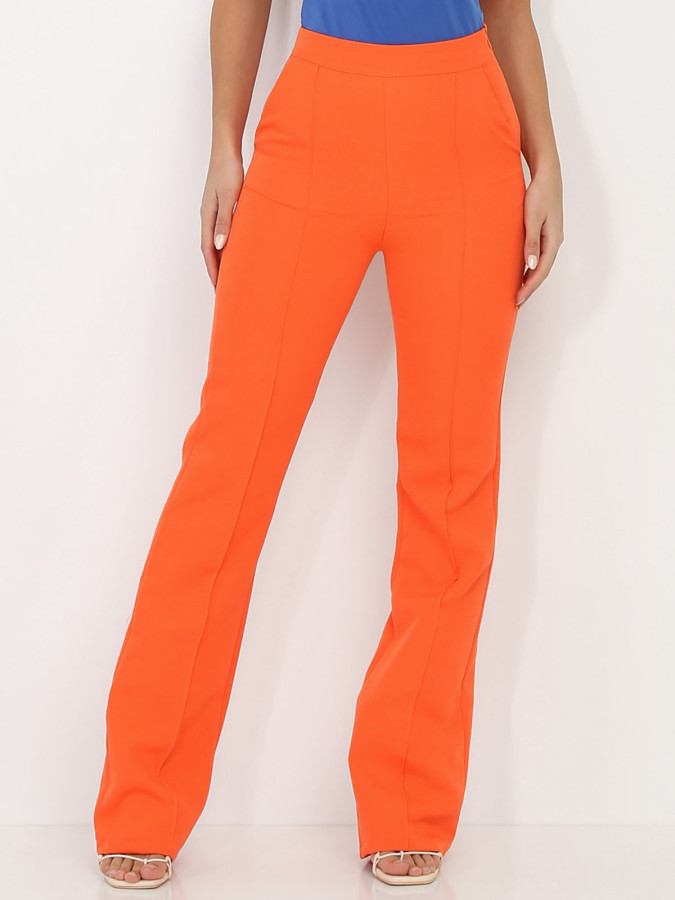 Pantalon flare orange à taille haute