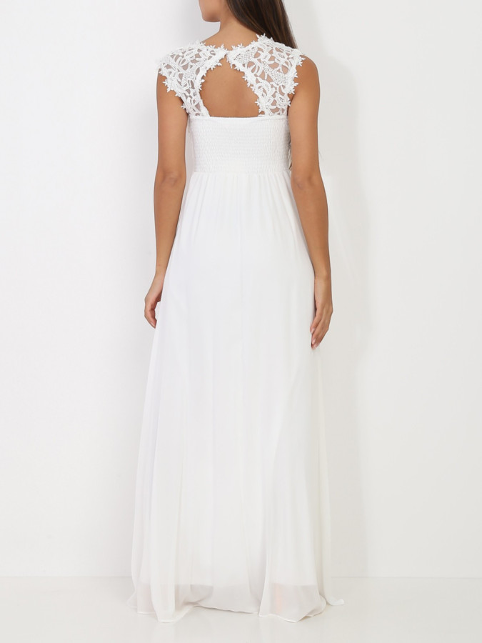 Robe longue blanche à dentelle