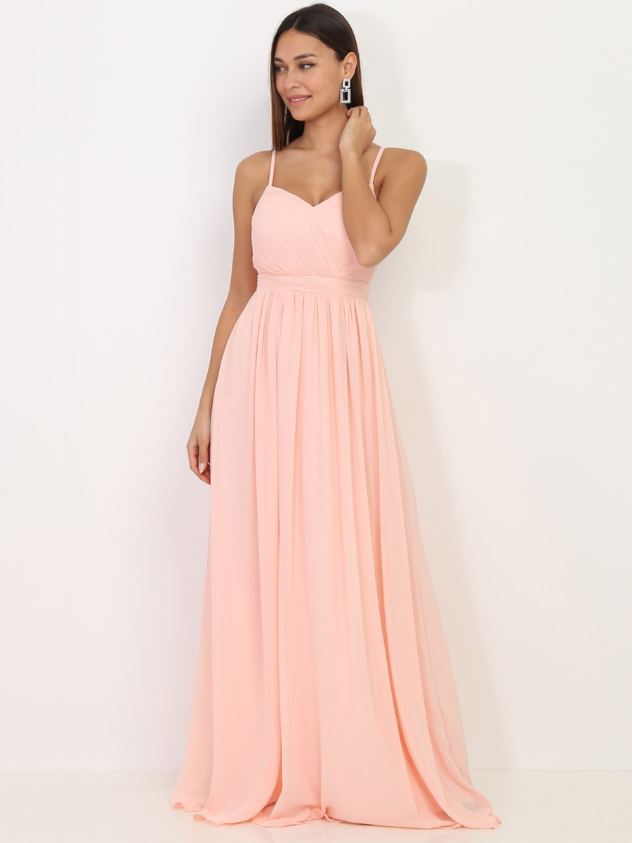 Robe rose longue à décolleté drapé Robe rose longue à décolleté drapé