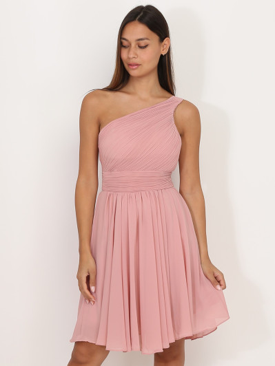 Robe asymétrique vieux rose drapée