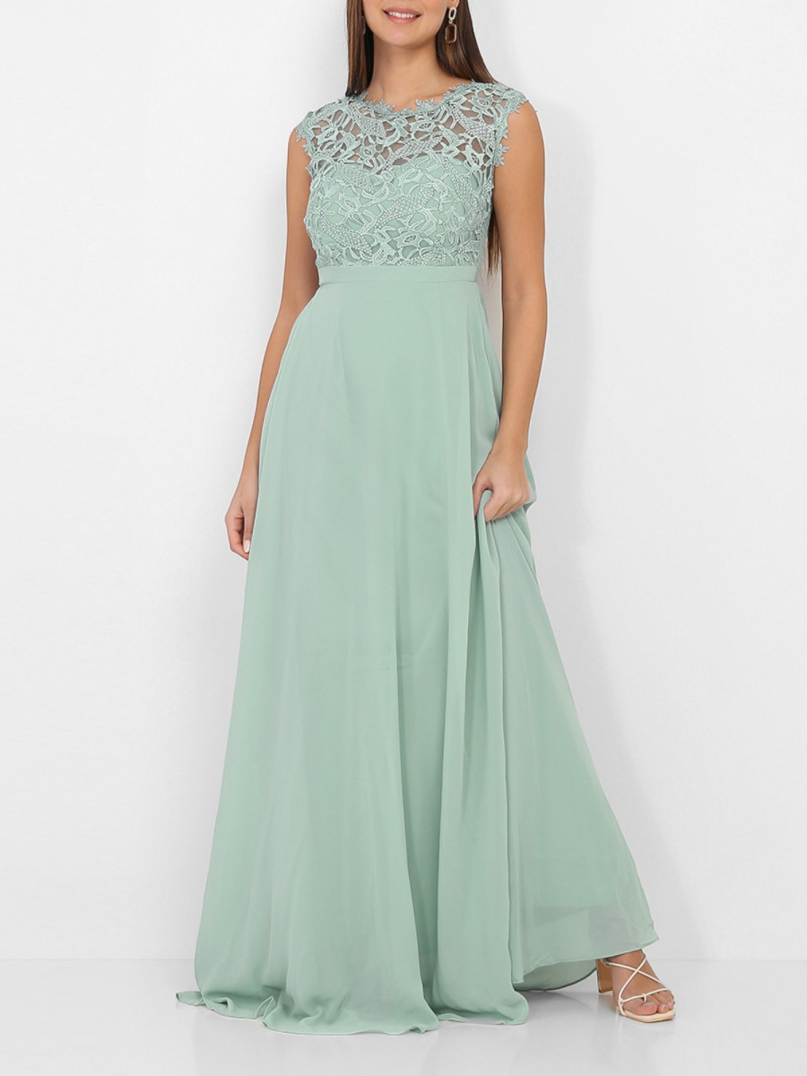 Robe longue de cérémonie vert sauge à dentelle Robe longue de cérémonie vert sauge à dentelle