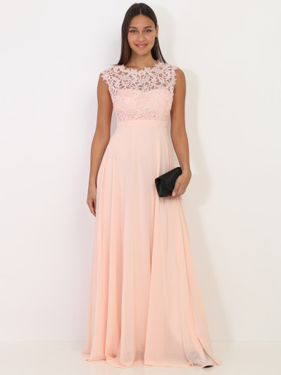 Robe longue rose à dentelle