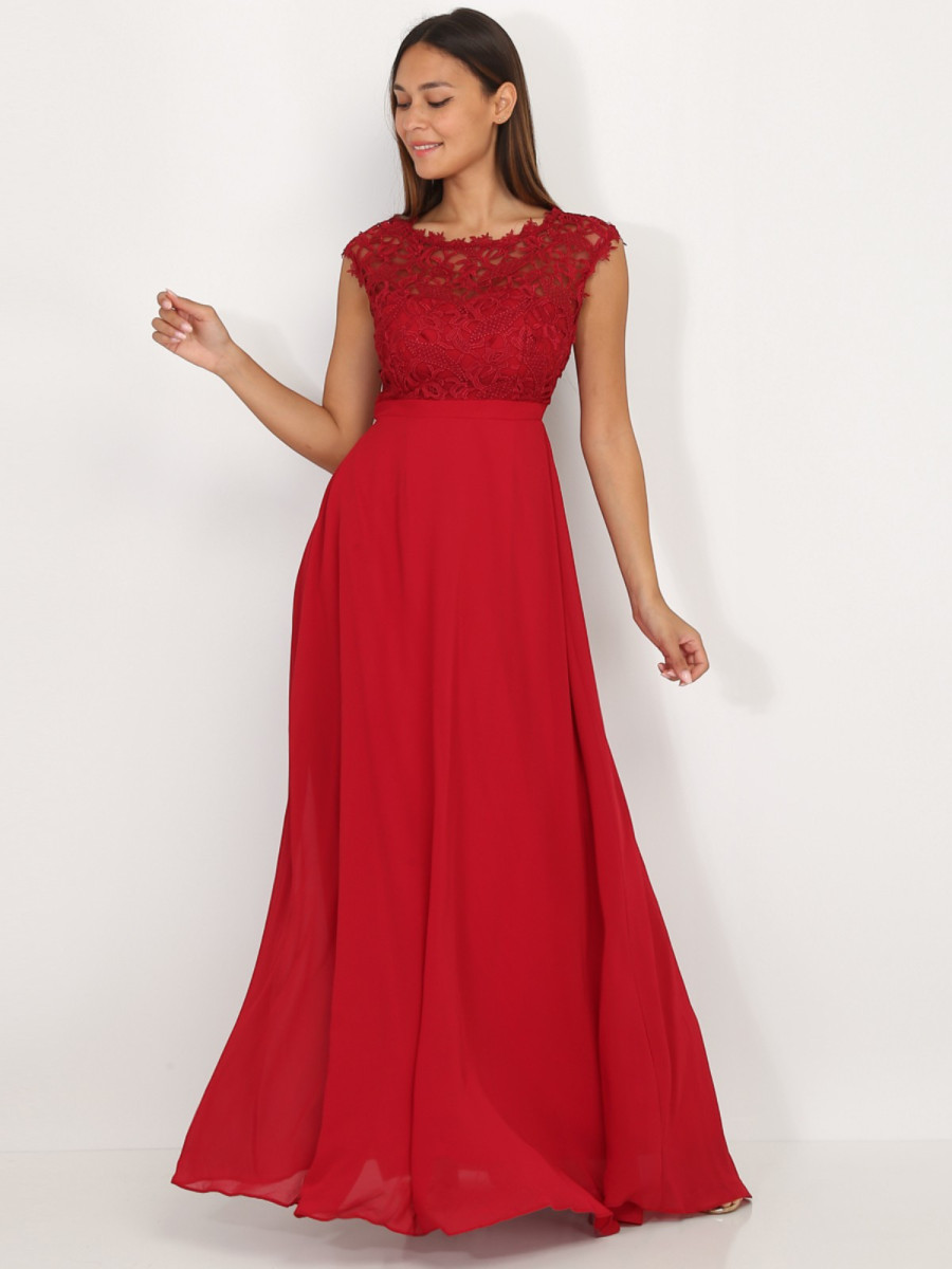 Robe longue rouge foncé à dentelle Robe longue rouge foncé à dentelle
