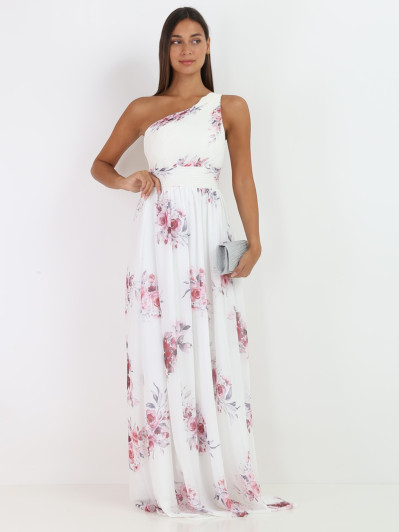 Robe longue asymétrique à fleurs