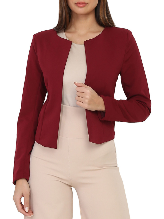 Veste courte bordeaux sans col pas chère la modeuse
