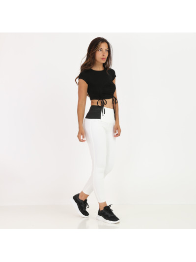 Crop top noir froncé style corset